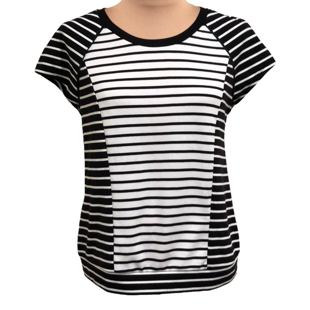 Peter Som T-Shirt Top Size Medium Black White Striped Short Sleeve